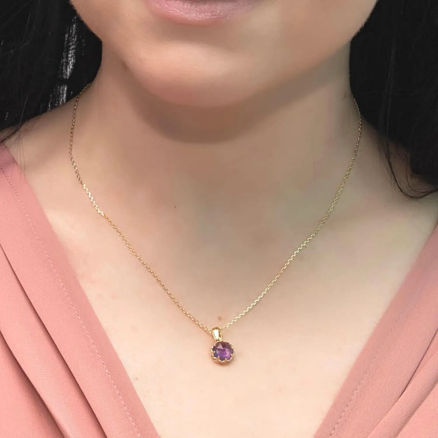 14K Gold Plated Amethyst Necklaces for Women - Amethyst Birthstone Necklace - Gold over 925 Sterling Silver - Gold Pendant Necklaces - Gold Minimalist Jewelry for Women - Prom Necklace