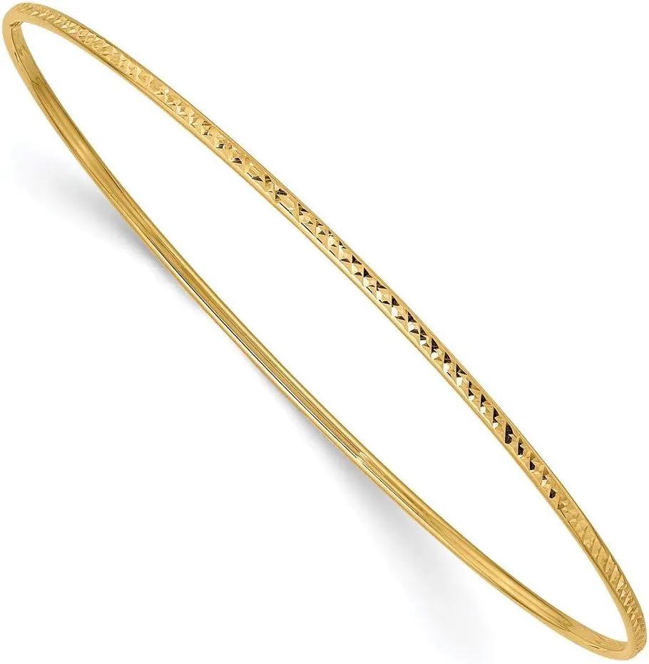 14k Yellow Gold 1.5mm Diamond-Cut Slip-on Bangle Cuff Bracelet