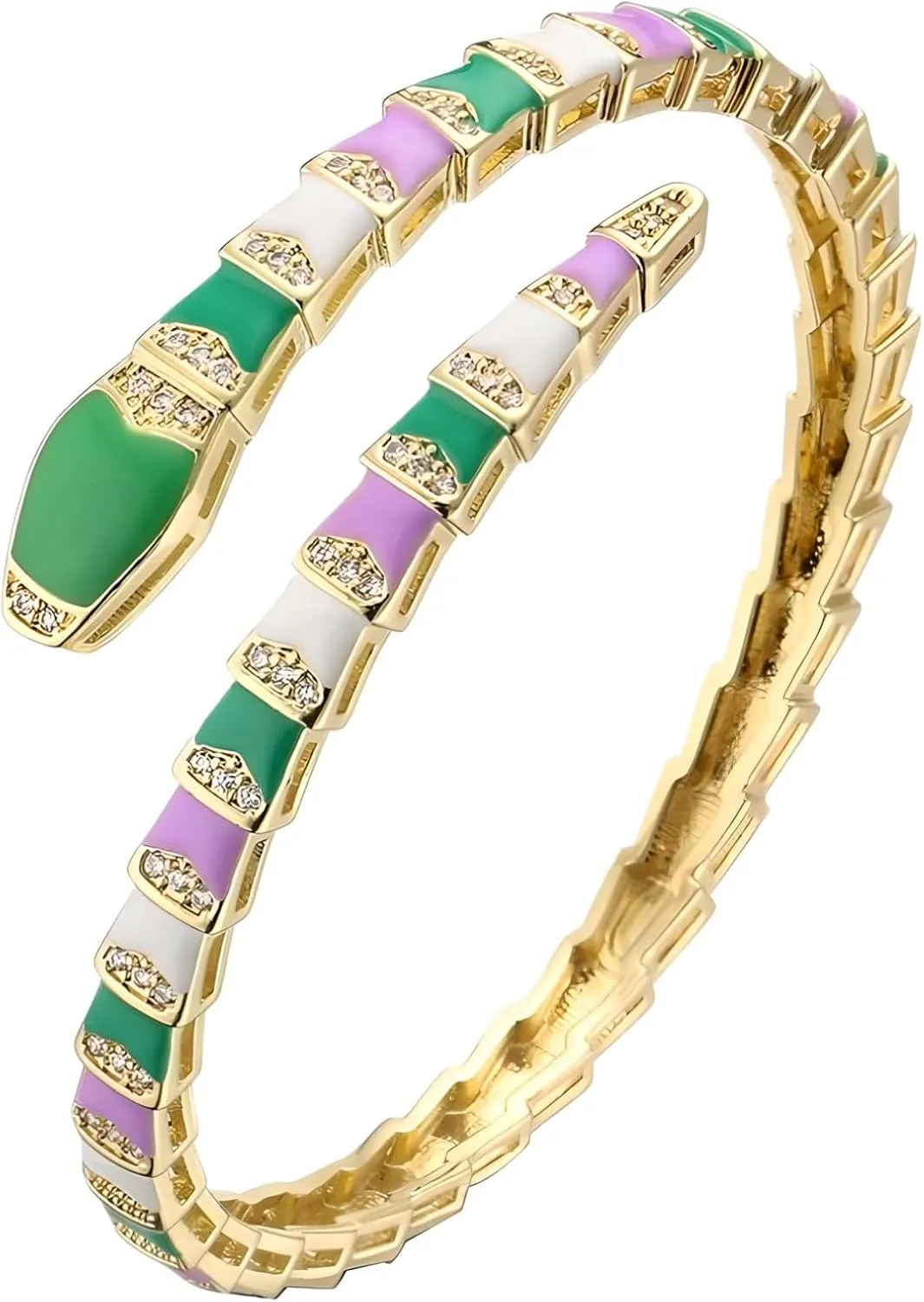 14K Yellow Gold Medusa Bracelet For Women, Medusa Boho Snake Necklace Gold Shape Bangles Bracelets, Zircon Exquisite Geometric Enamel Cuff Bracelet Women Jewelrymedusa bracelet medusa snake necklace