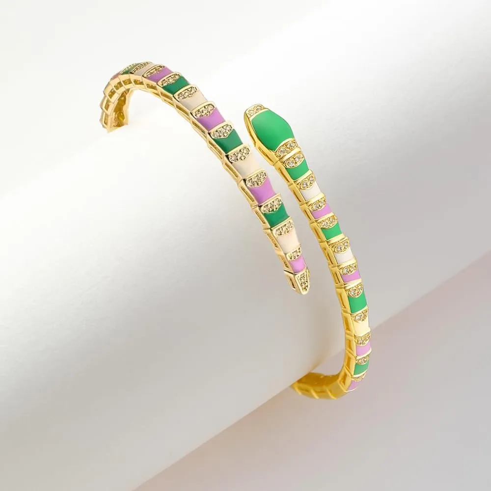 14K Yellow Gold Medusa Bracelet For Women, Medusa Boho Snake Necklace Gold Shape Bangles Bracelets, Zircon Exquisite Geometric Enamel Cuff Bracelet Women Jewelrymedusa bracelet medusa snake necklace