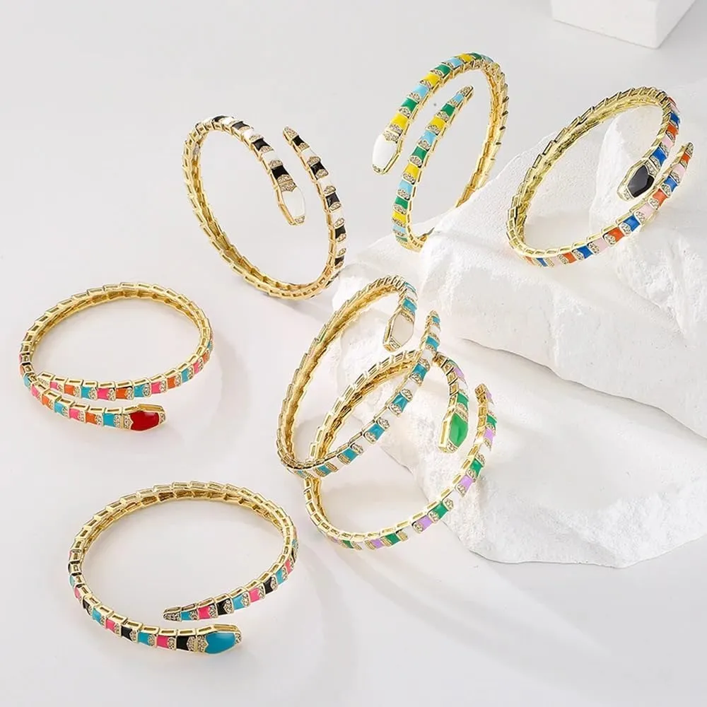 14K Yellow Gold Medusa Bracelet For Women, Medusa Boho Snake Necklace Gold Shape Bangles Bracelets, Zircon Exquisite Geometric Enamel Cuff Bracelet Women Jewelrymedusa bracelet medusa snake necklace