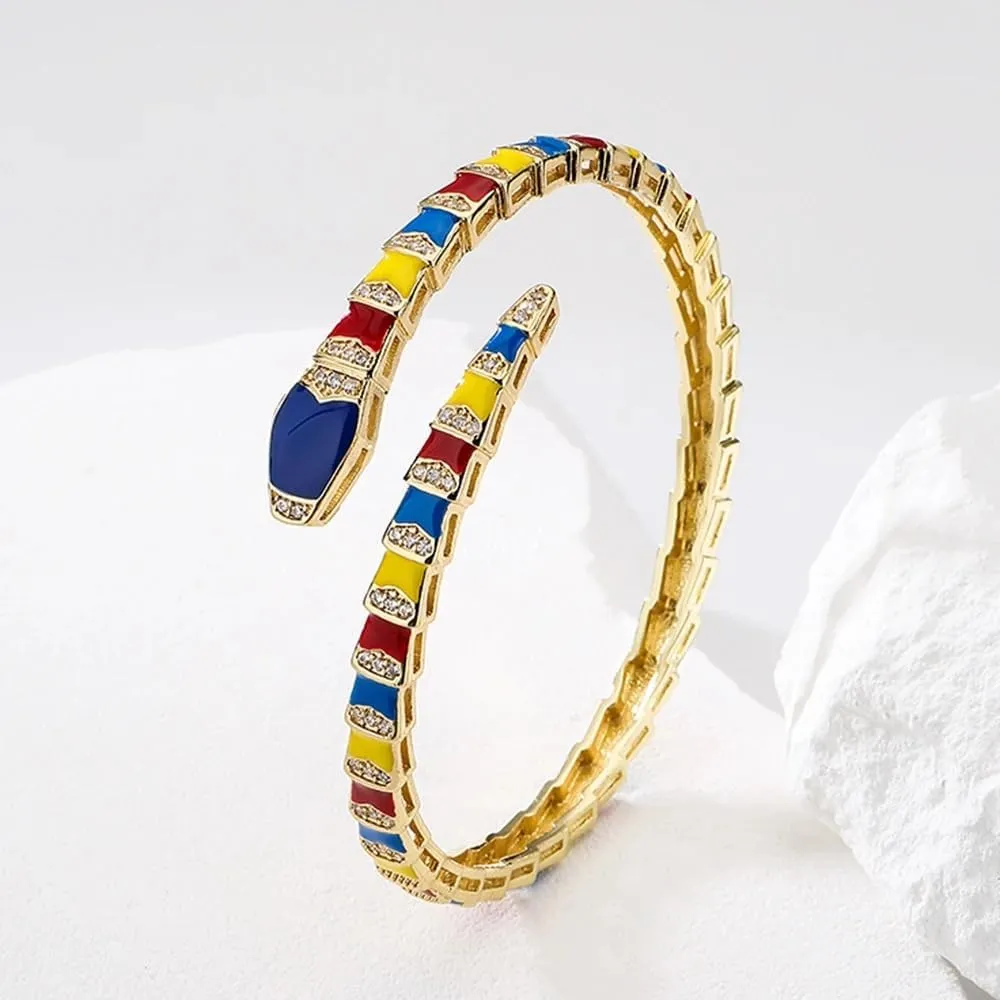 14K Yellow Gold Medusa Bracelet For Women, Medusa Boho Snake Necklace Gold Shape Bangles Bracelets, Zircon Exquisite Geometric Enamel Cuff Bracelet Women Jewelrymedusa bracelet medusa snake necklace