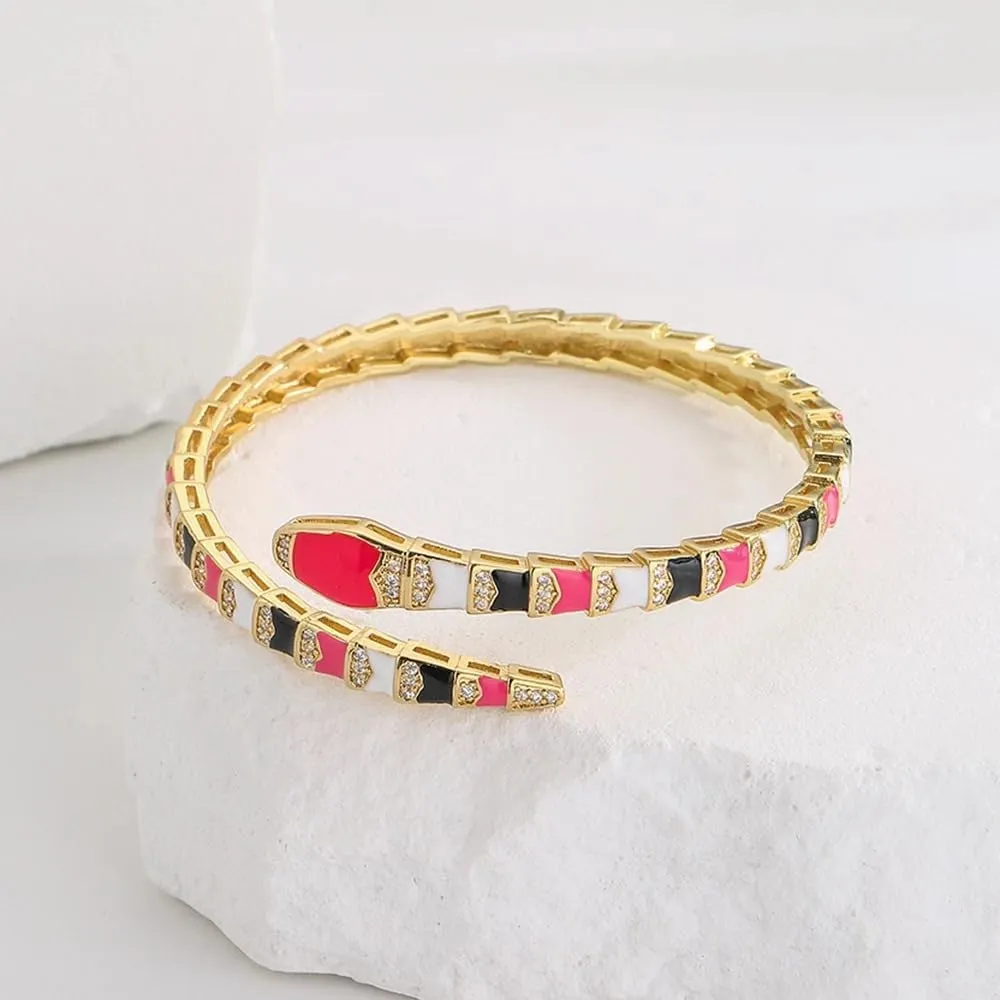 14K Yellow Gold Medusa Bracelet For Women, Medusa Boho Snake Necklace Gold Shape Bangles Bracelets, Zircon Exquisite Geometric Enamel Cuff Bracelet Women Jewelrymedusa bracelet medusa snake necklace