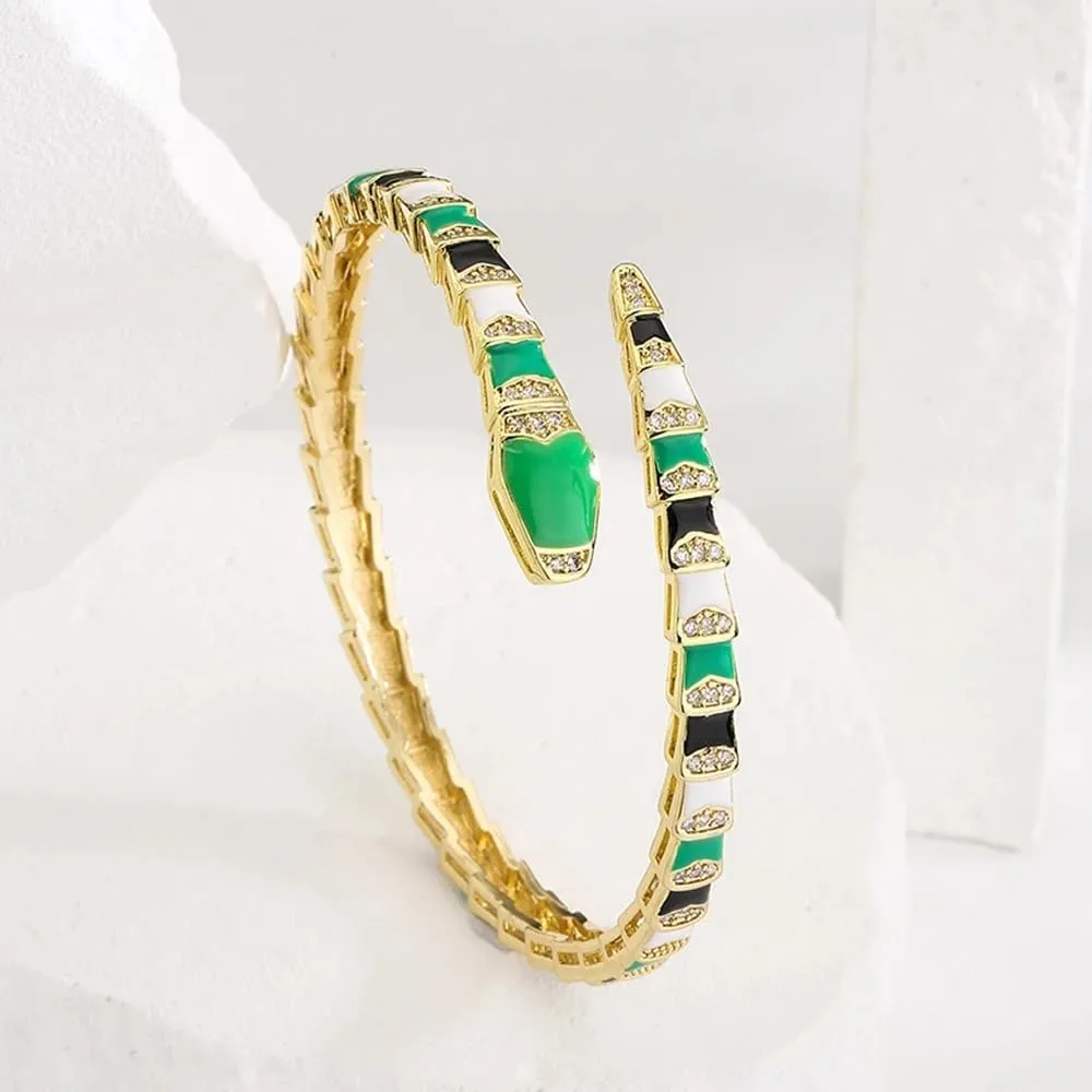 14K Yellow Gold Medusa Bracelet For Women, Medusa Boho Snake Necklace Gold Shape Bangles Bracelets, Zircon Exquisite Geometric Enamel Cuff Bracelet Women Jewelrymedusa bracelet medusa snake necklace