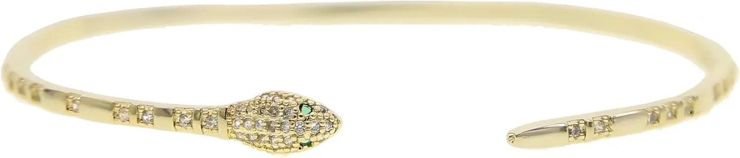 14K Yellow Gold Medusa Bracelet, Steling Silver Medusa Snake Charm Bracelets For Elegant Women, Cubic Zirconia Bracelet & Bangle Adjustable Pulseras Mujer, Animal Snake Bangles Cuff