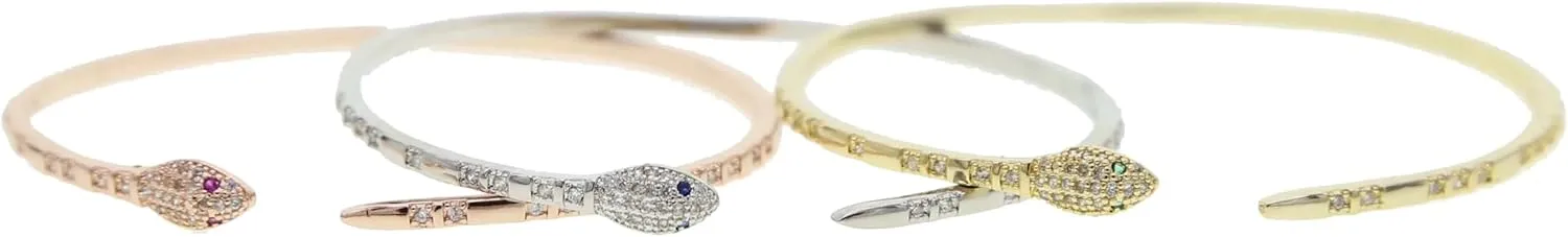 14K Yellow Gold Medusa Bracelet, Steling Silver Medusa Snake Charm Bracelets For Elegant Women, Cubic Zirconia Bracelet & Bangle Adjustable Pulseras Mujer, Animal Snake Bangles Cuff