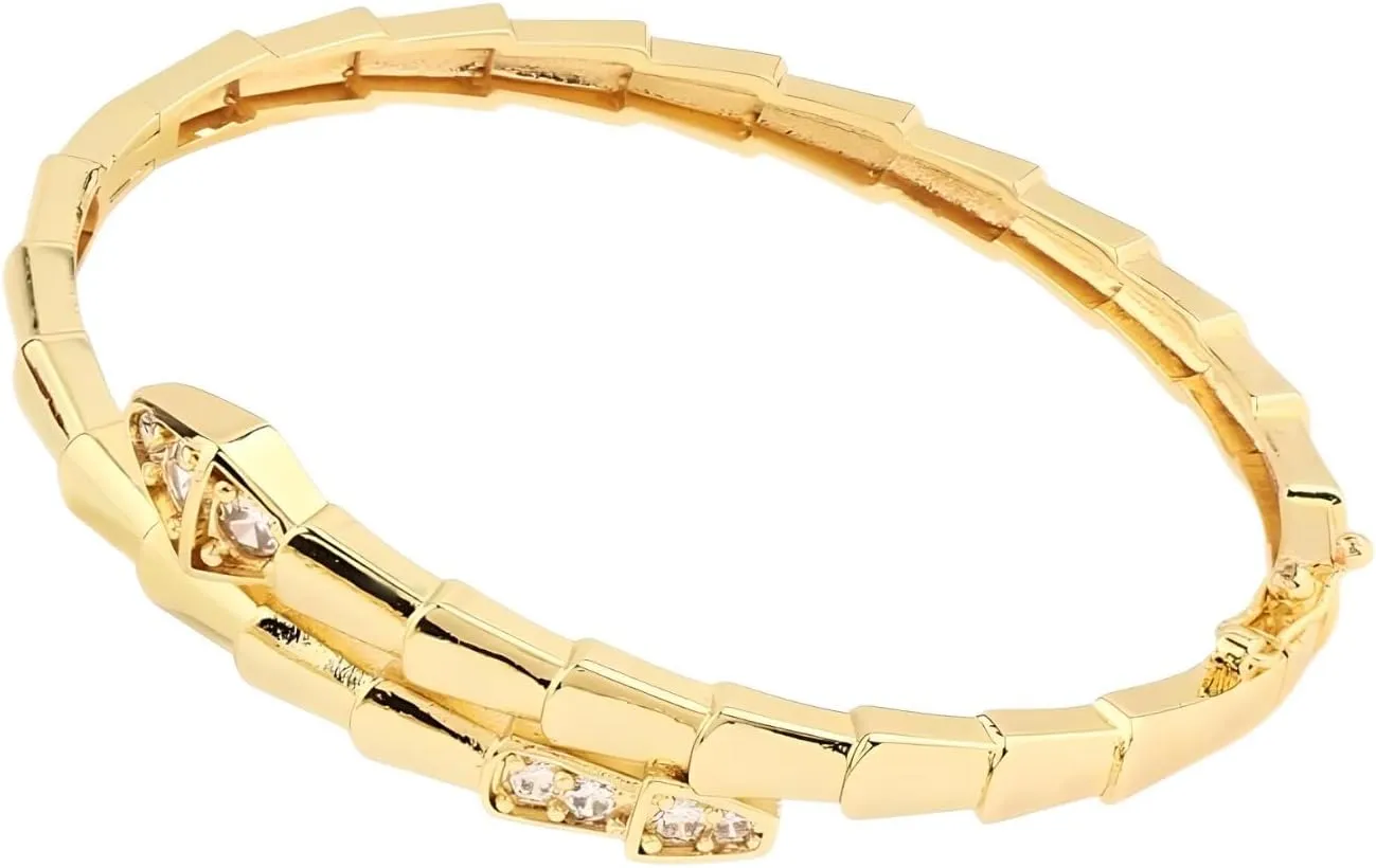 14K Yellow Gold Medusa Bracelet, Steling Silver Medusa Snake Charm Bracelets For Elegant Women, Cubic Zirconia Bracelet & Bangle Adjustable Pulseras Mujer, Animal Snake Bangles Cuff