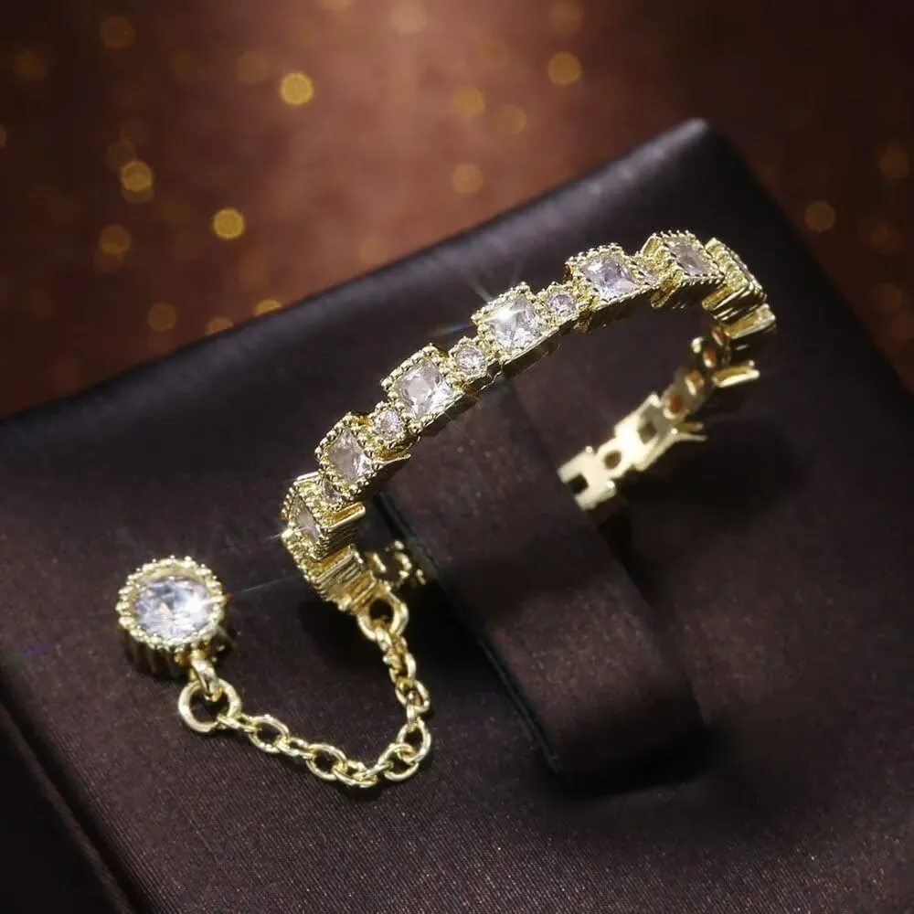 18K Gold Plated Statement Zirconia Pendant Ring - Bold Fashion Cocktail Ring for Women, Trendy Index Finger Jewelry Size 8