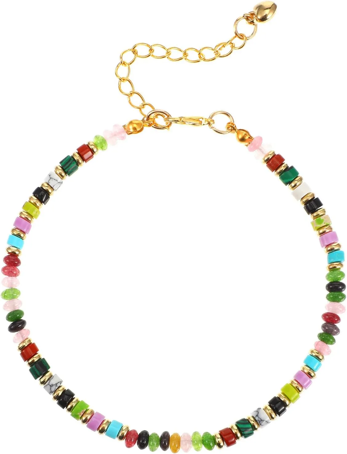 1pc Natural Stone Beaded Anklet for Women, Boho Beaded Ankle Bracelet 4mm Handmade Adjustable Beads Anklet, Women Waterproof Summer Beach Foot Jewelry with Colorful Chalcedony Turquoise Agate