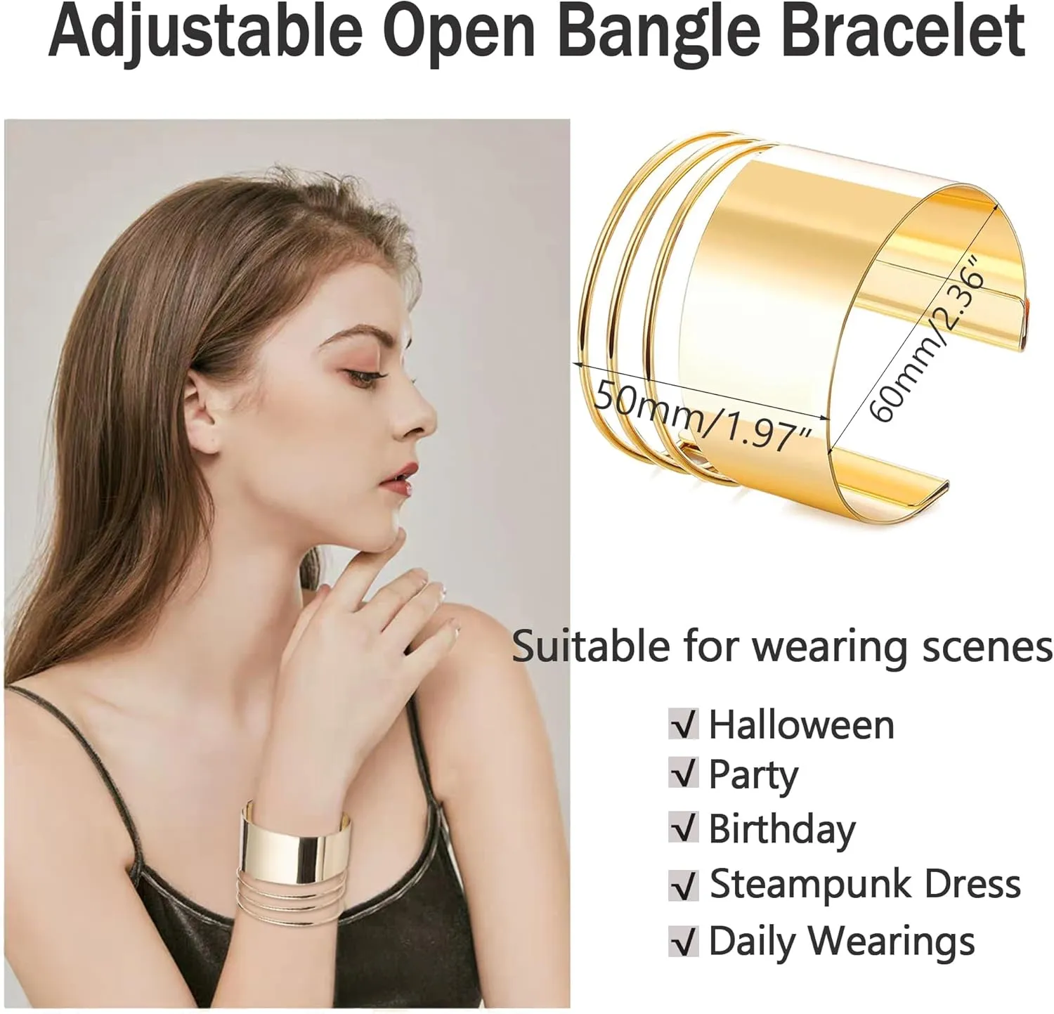 2 Pcs Cuff Bangle Bracelets for Women Open Wide Wire Bracelets Gold Wrist Cuff Wrap Bracelets Adjustable