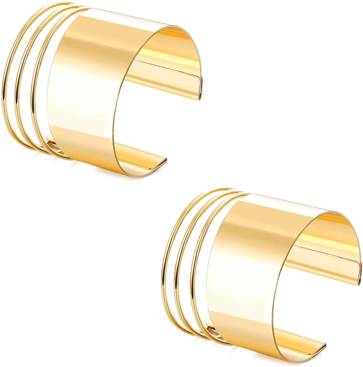 2 Pcs Cuff Bangle Bracelets for Women Open Wide Wire Bracelets Gold Wrist Cuff Wrap Bracelets Adjustable