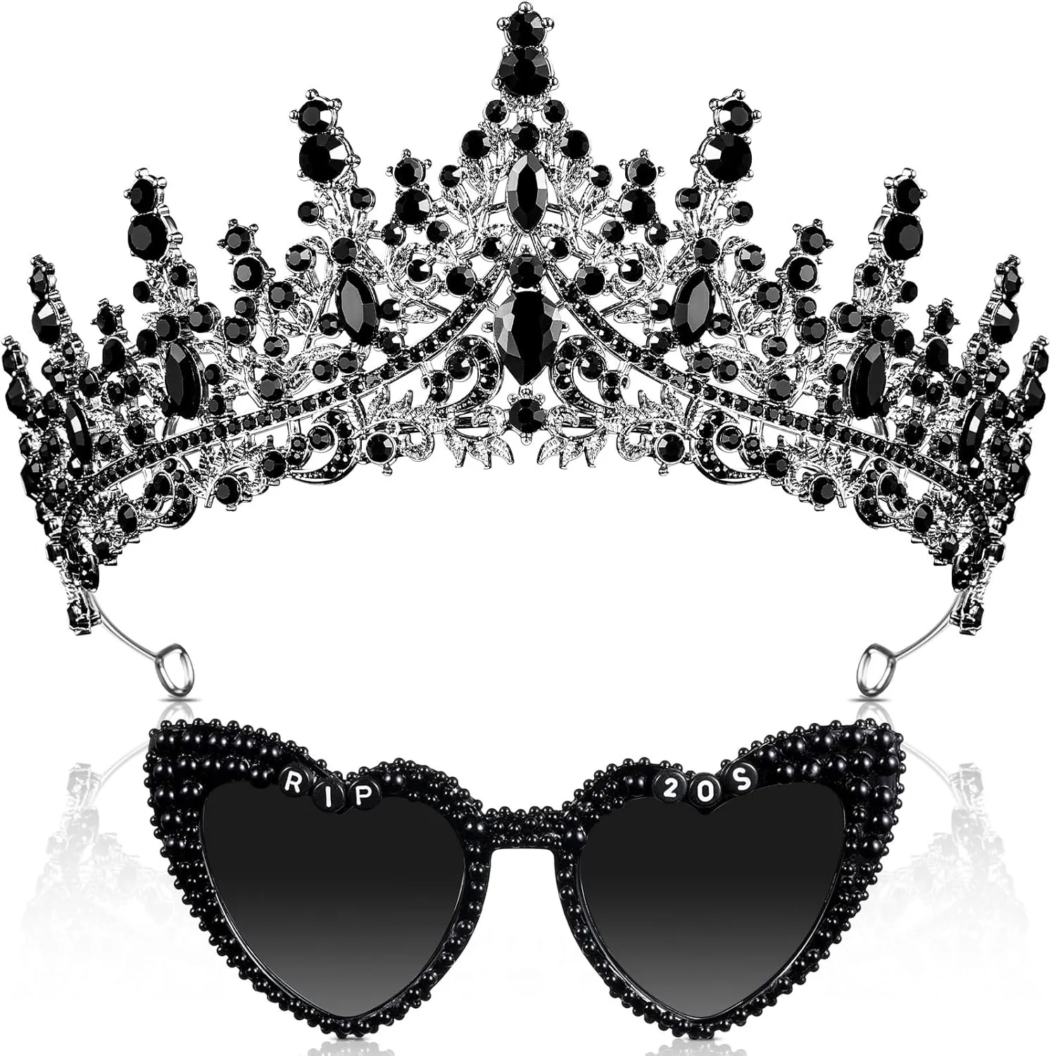 2 Pcs Rip 20s Dirty 30 Birthday Party Decor Accessories for Women, 30th Birthday Crown Tiara and Heart Sunglasses(Rip 20s)