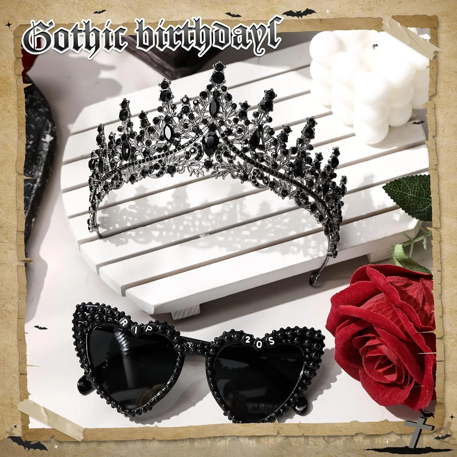 2 Pcs Rip 20s Dirty 30 Birthday Party Decor Accessories for Women, 30th Birthday Crown Tiara and Heart Sunglasses(Rip 20s)