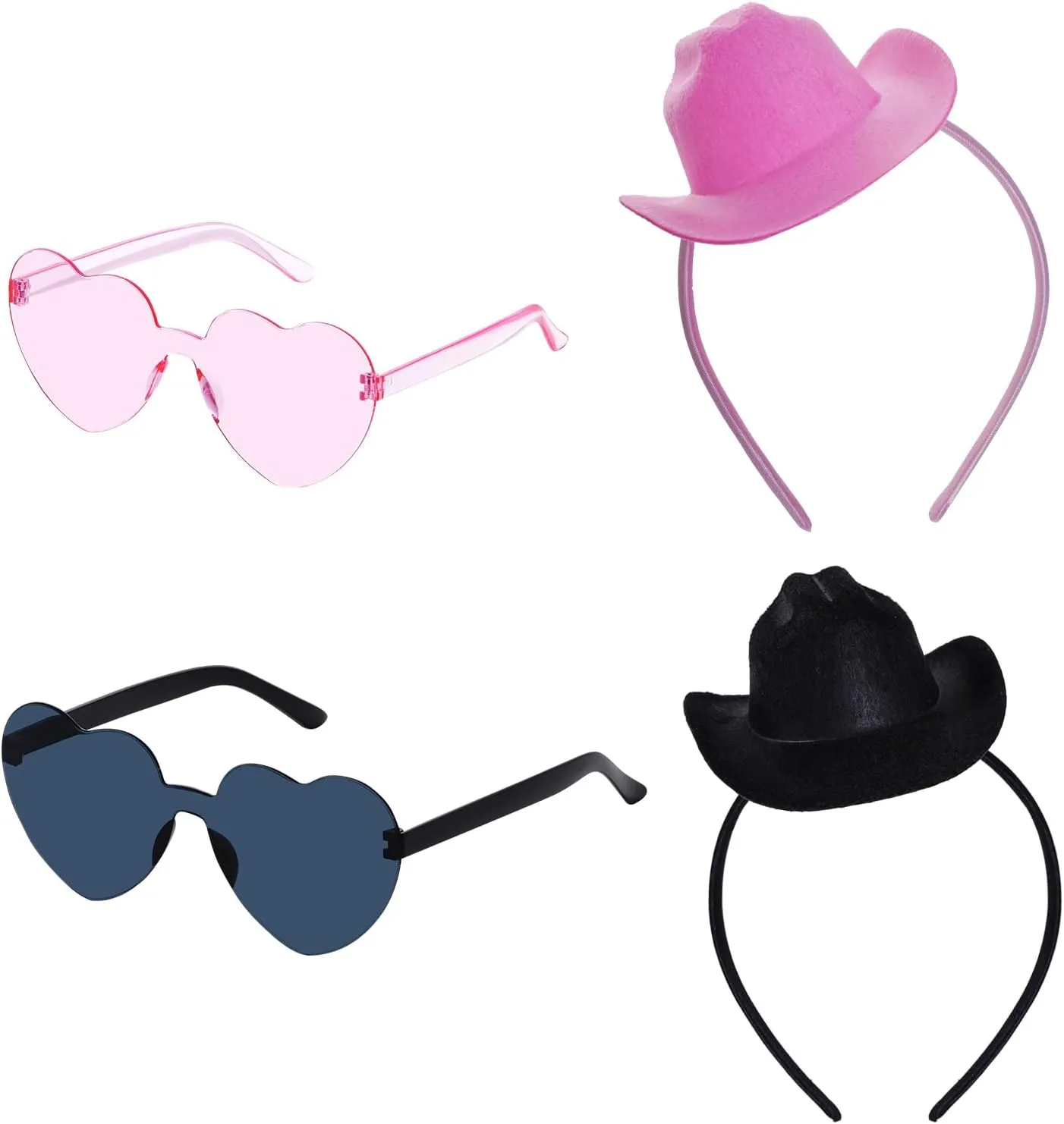 2 Sets Cowboy Mini Hat Headbands and Heart Sunglasses for Women Girls Western Party Concerts Outfits