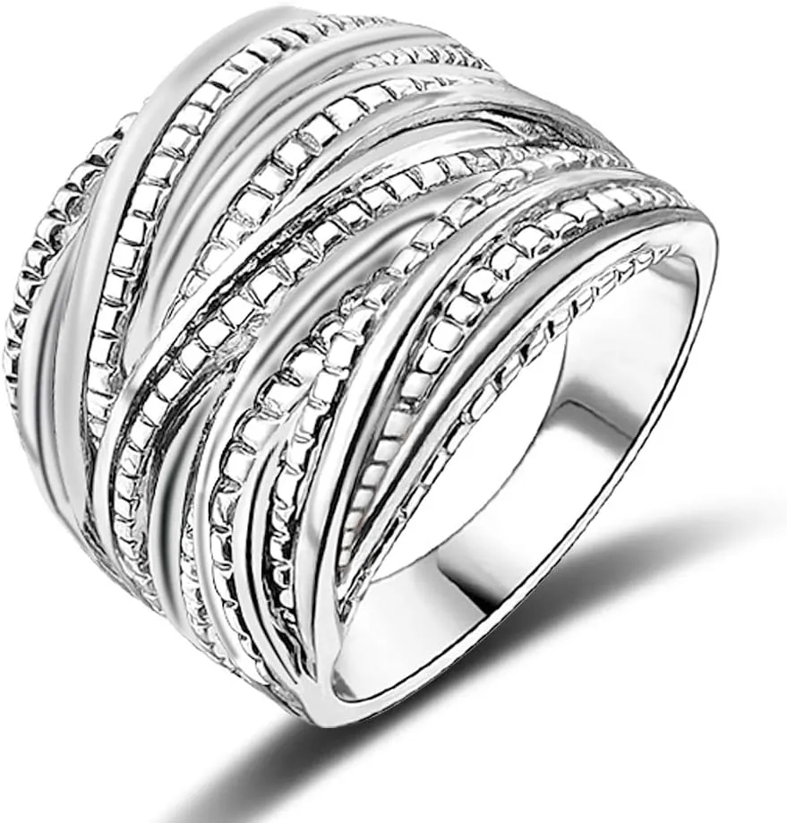 2 Tone Intertwined Crossover Statement Ring Fashion Chunky Band Rings for Women Black Gold Silver Rose Gold Plated Wide Index Finger Rings Costume Jewelry