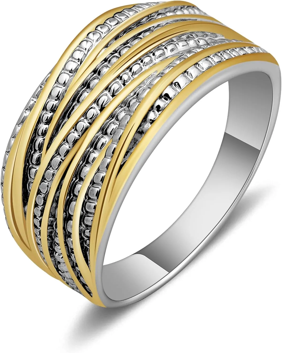 2 Tone Intertwined Crossover Statement Ring Fashion Chunky Band Rings for Women Black Gold Silver Rose Gold Plated Wide Index Finger Rings Costume Jewelry