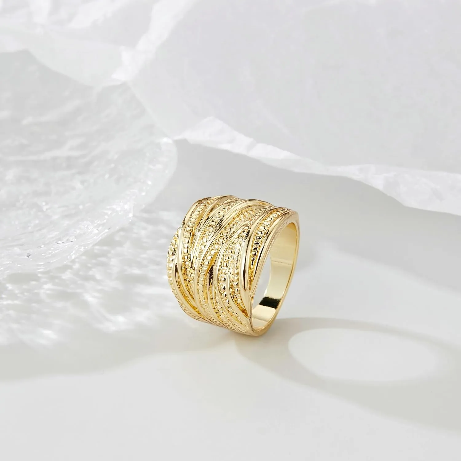 2 Tone Intertwined Crossover Statement Ring Fashion Chunky Band Rings for Women Black Gold Silver Rose Gold Plated Wide Index Finger Rings Costume Jewelry