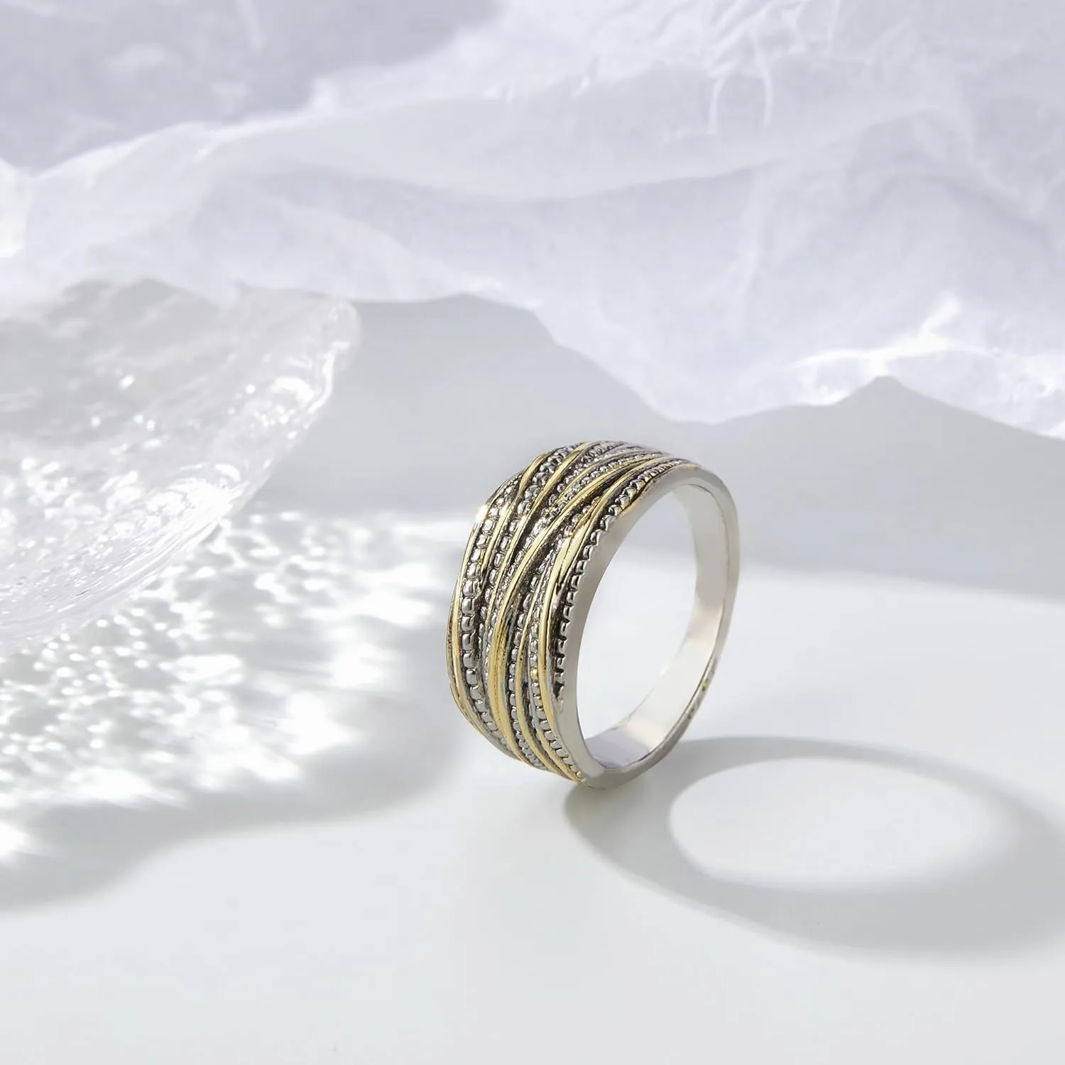 2 Tone Intertwined Crossover Statement Ring Fashion Chunky Band Rings for Women Black Gold Silver Rose Gold Plated Wide Index Finger Rings Costume Jewelry