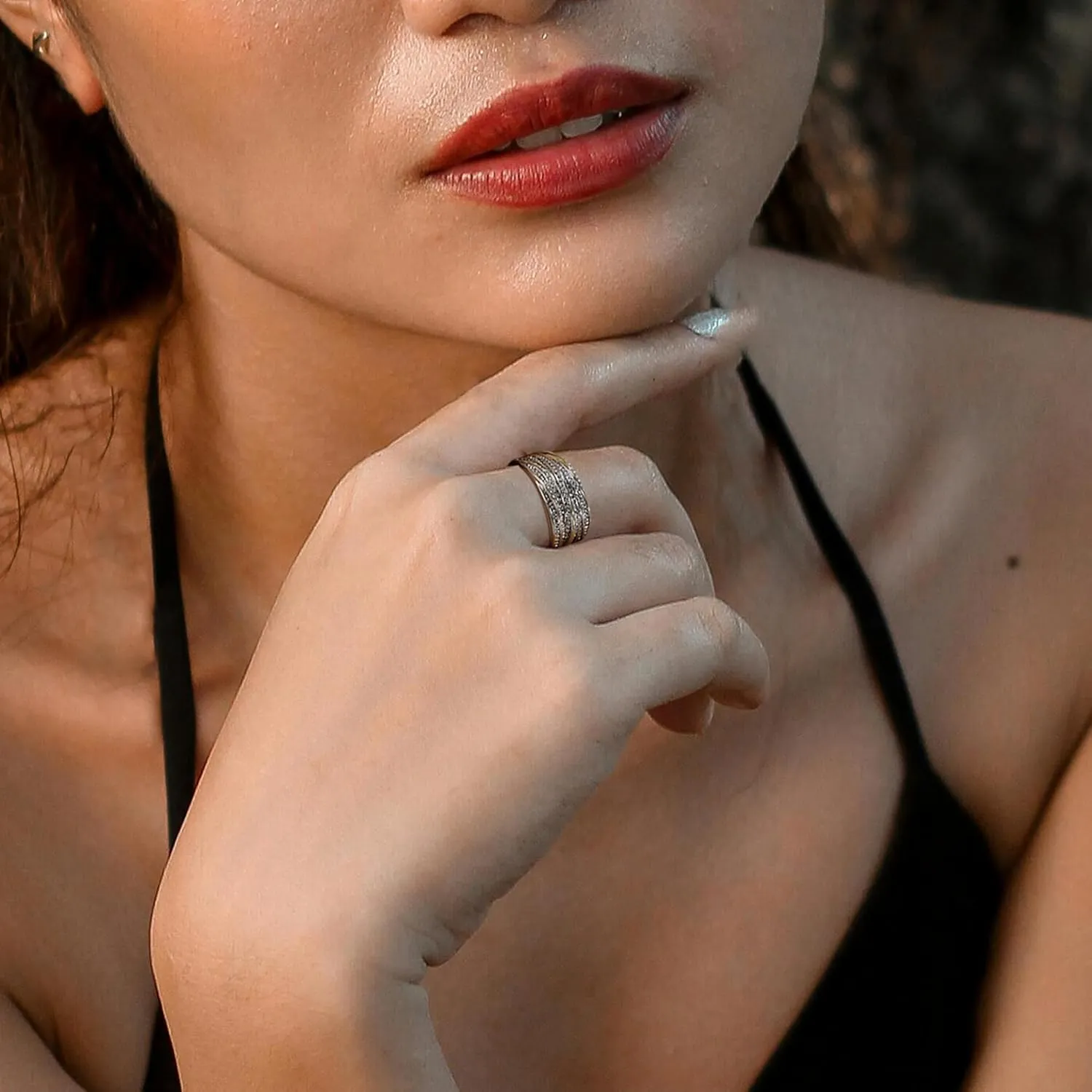 2 Tone Intertwined Crossover Statement Ring Fashion Chunky Band Rings for Women Black Gold Silver Rose Gold Plated Wide Index Finger Rings Costume Jewelry