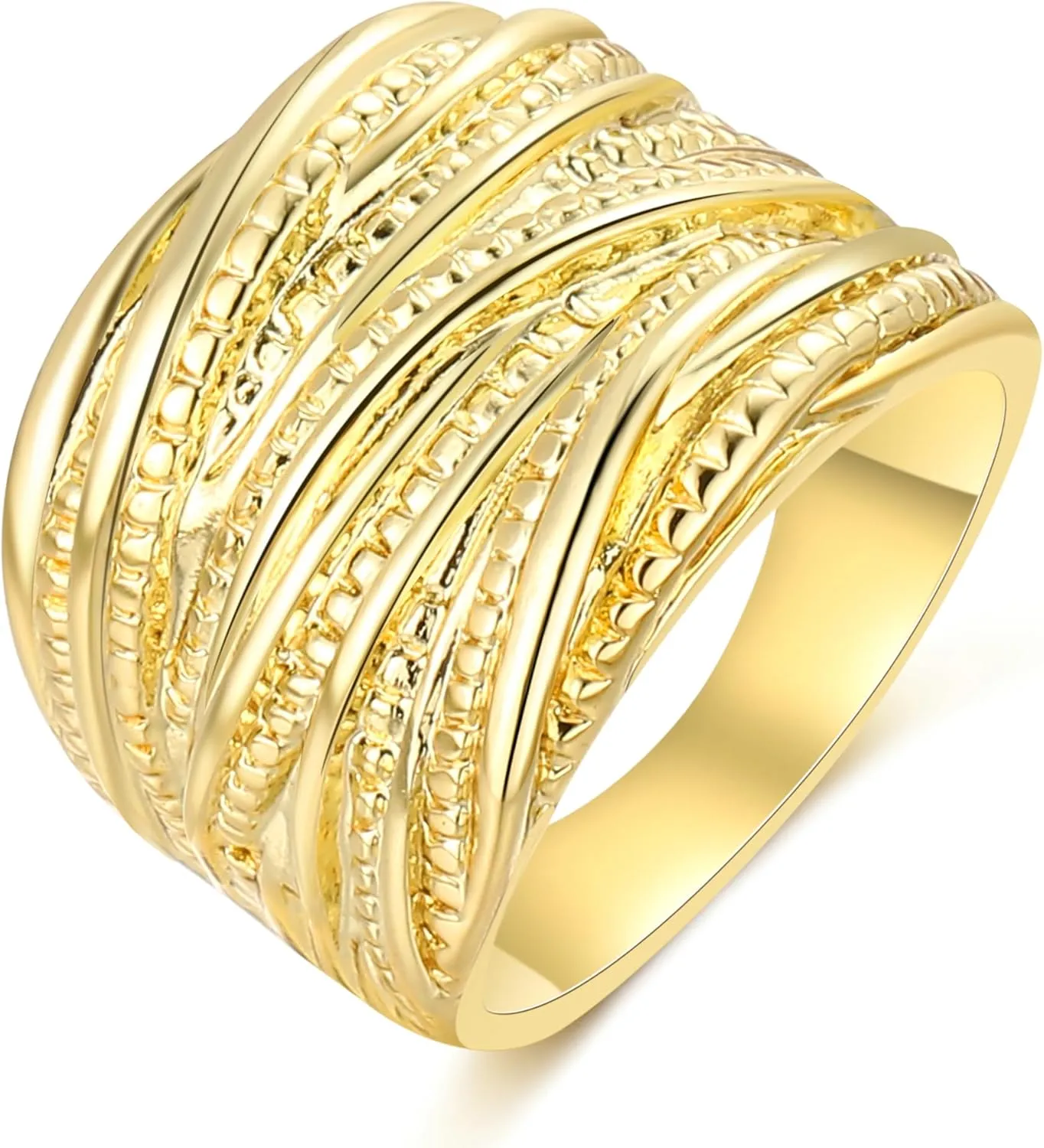 2 Tone Intertwined Crossover Statement Ring Fashion Chunky Band Rings for Women Black Gold Silver Rose Gold Plated Wide Index Finger Rings Costume Jewelry