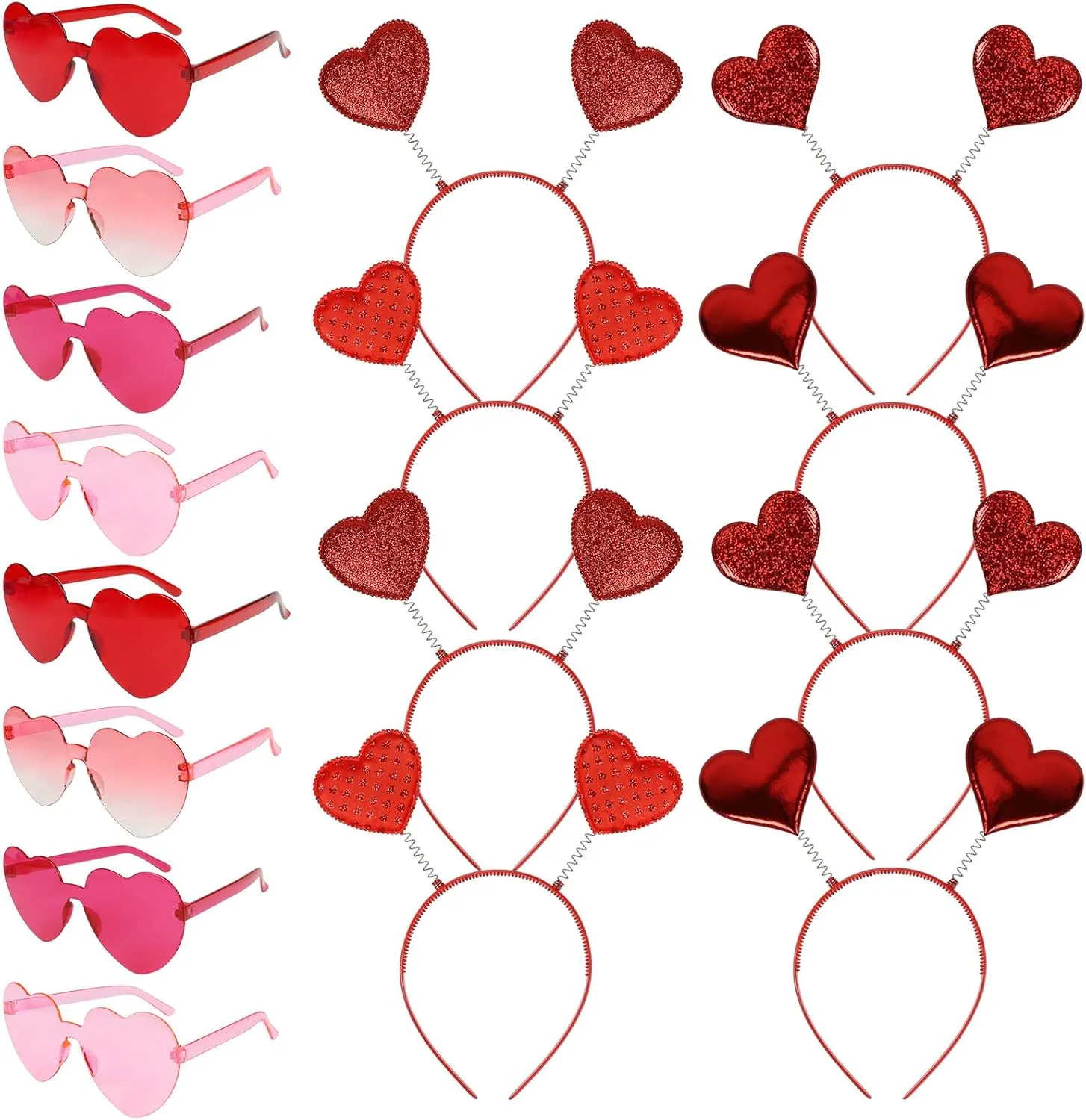 24 Pcs Valentines Heart Headbands and Heart Glasses Set Valentines Headbands and Sunglasses Heart-shaped Head Boppers Valentines Accessories for Anniversary Weddings