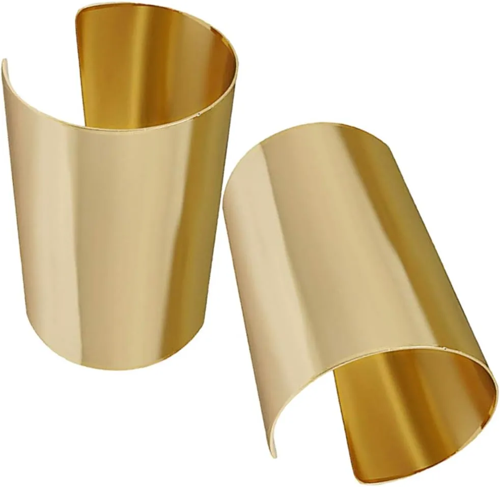 2pcs Metal Wide Cuff Barcelets for Women Polished Statement Bangles Wristbands Costume Accessories Set