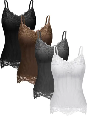 4 Pcs Women's Long Lace Tank Tops lace Camisole Patchwork Tops for Women