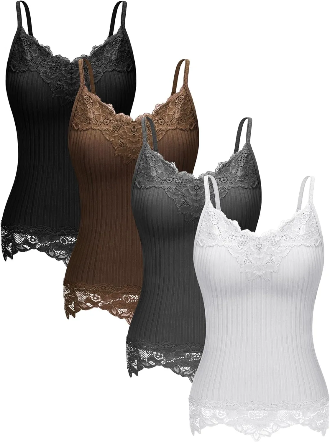 4 Pcs Women's Long Lace Tank Tops lace Camisole Patchwork Tops for Women