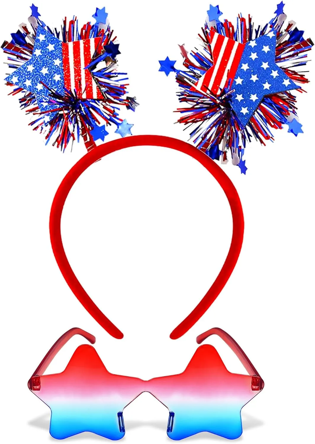 4th of July Headband for Women Girls Star Sunglasses Independence Day Hair Accessories Patriotic Party Hair Supplies Red White Blue Party Favors