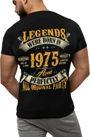 50th Birthday Shirt for Men, Legends were Born in 1975, Vintage 50 Years Old T-Shirt, Left Chest & Full Back Print