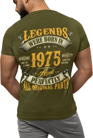 50th Birthday Shirt for Men, Legends were Born in 1975, Vintage 50 Years Old T-Shirt, Left Chest & Full Back Print