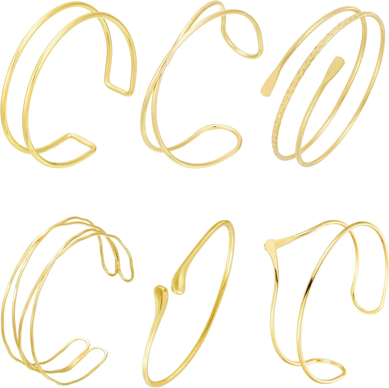 6Pcs Arm Cuff Bracelet for Women Gold Upper Bracelet Bangle Armband Set Jewelry Adjustable
