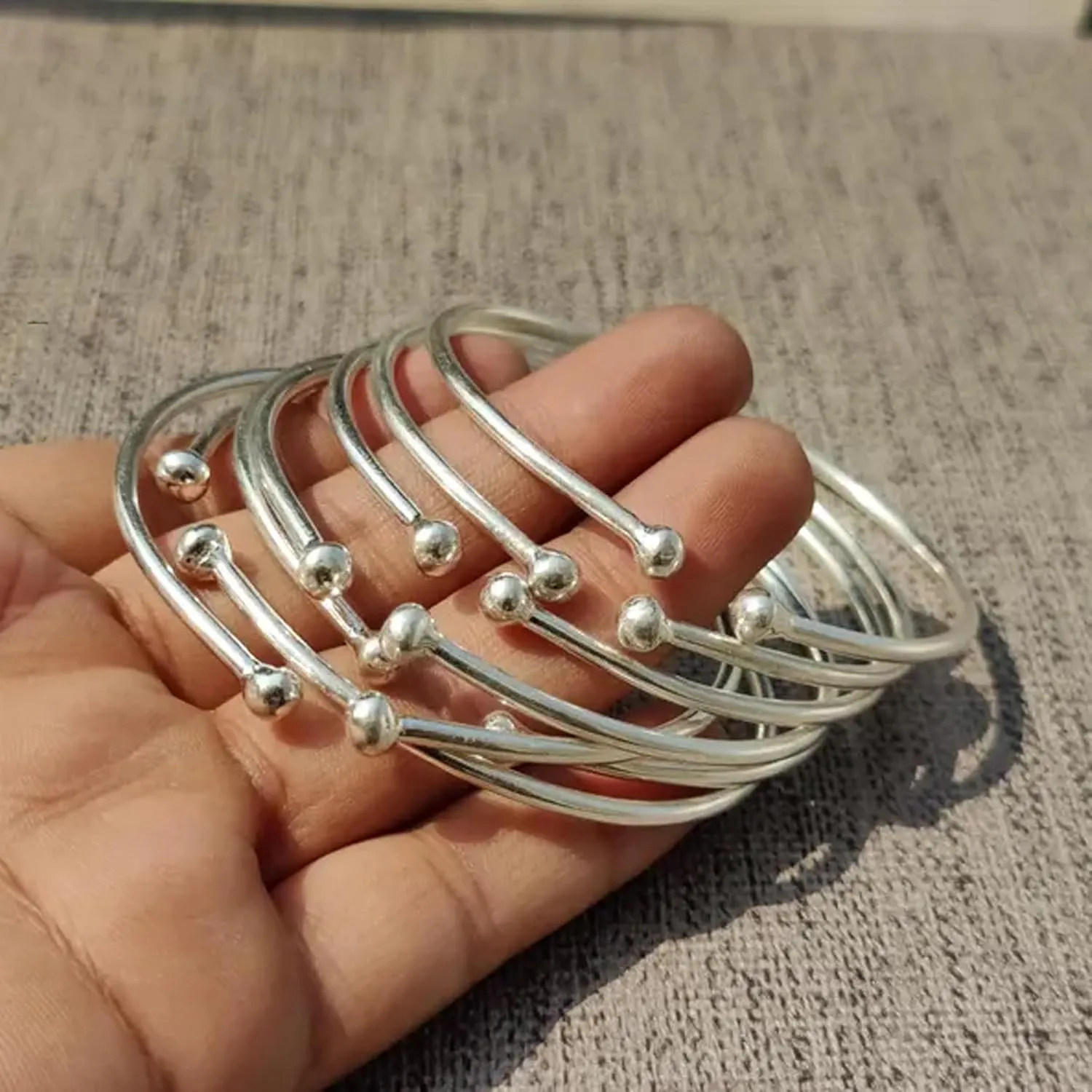 7 Set Adjustable Bangles ?C Stackable 925 Silver Open Cuff Bangles for Women ?C Boho Minimalist Layered Jewelry Gift Set ?C West Indian Silver Bracelet?C Silver Boho Bangle For Women