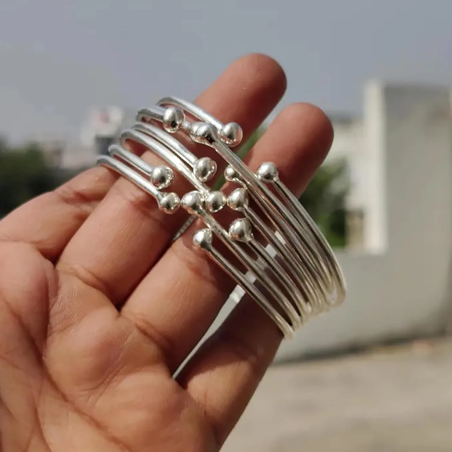 7 Set Adjustable Bangles ?C Stackable 925 Silver Open Cuff Bangles for Women ?C Boho Minimalist Layered Jewelry Gift Set ?C West Indian Silver Bracelet?C Silver Boho Bangle For Women