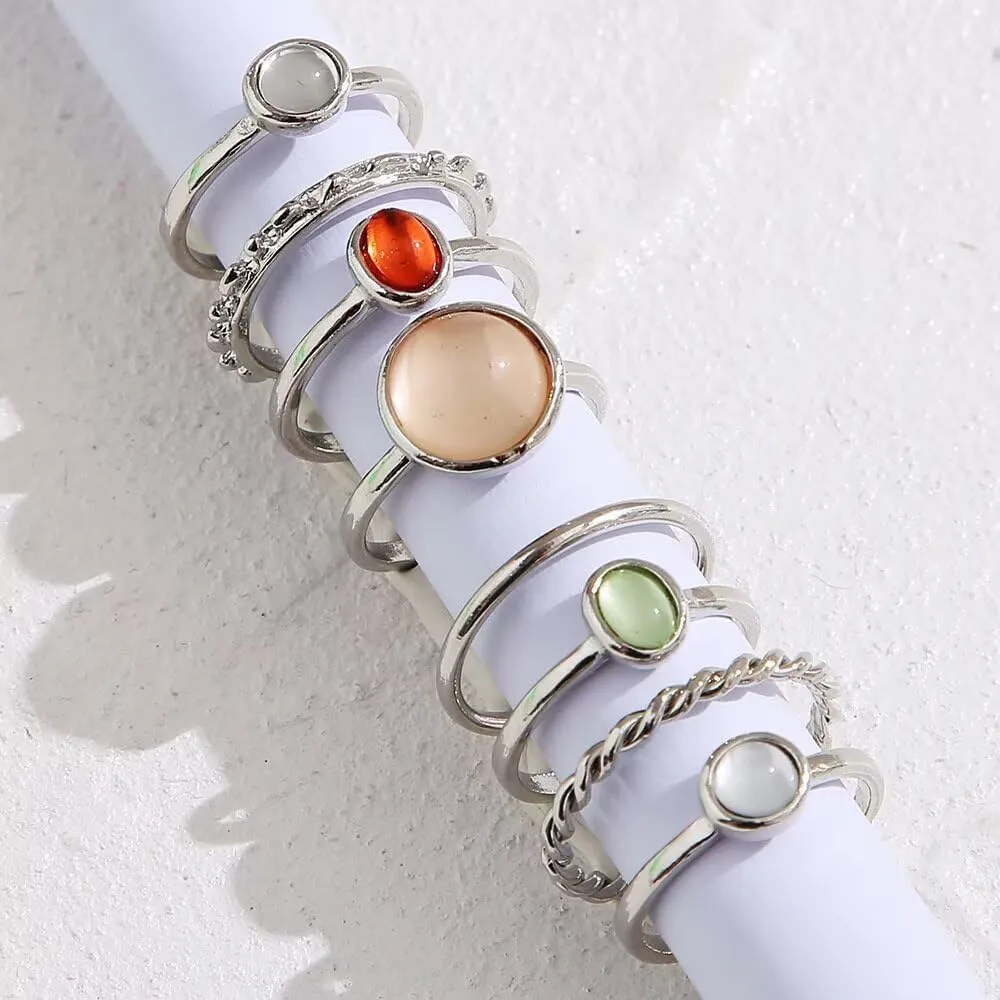 7/8-Piece Knuckle Ring Set, Minimalist Cold Style Stackable Index Finger Rings with Cubic Zirconia Opal, Assorted Sizes and Styles4