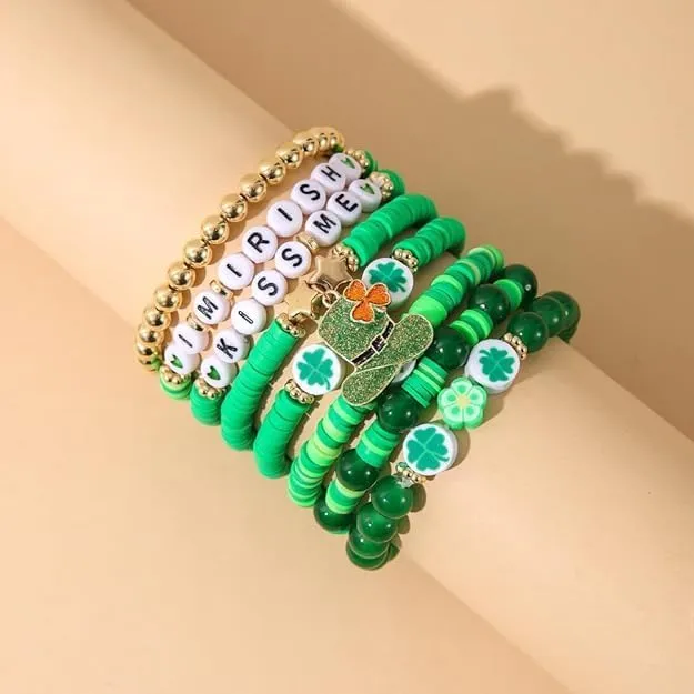 7pcs Beads Bracelet Colorful Beaded Stretch Handmade Friendship Bracelet Anklets Jewelry Preppy Happy Smile Evil Eye Stretch Clay Stackable for Women