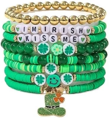 7pcs Beads Bracelet Colorful Beaded Stretch Handmade Friendship Bracelet Anklets Jewelry Preppy Happy Smile Evil Eye Stretch Clay Stackable for Women