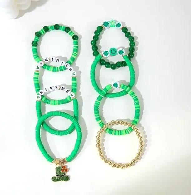 7pcs Beads Bracelet Colorful Beaded Stretch Handmade Friendship Bracelet Anklets Jewelry Preppy Happy Smile Evil Eye Stretch Clay Stackable for Women
