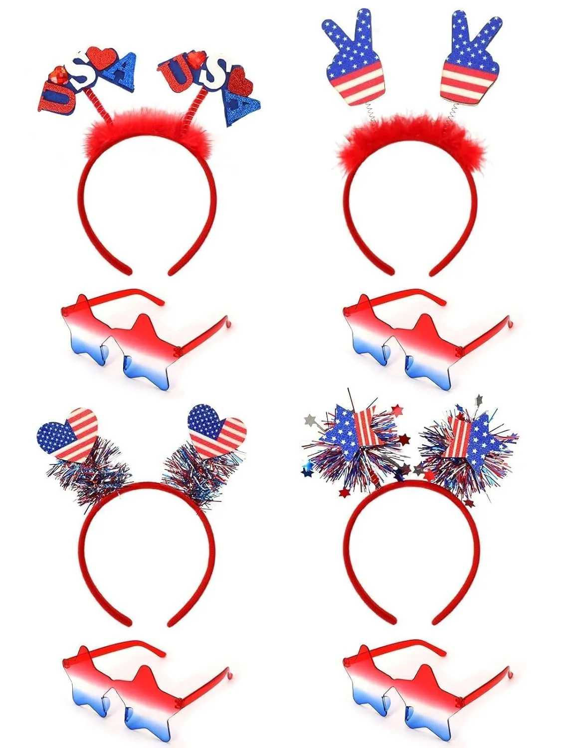 8 PCS Patriotic Party Accessories, Independence Day Headband Red White Blue Star Sunglasses for 4th of July Party Accessories Memorial Day Supplies