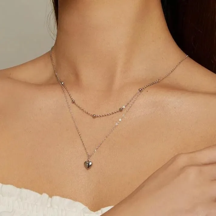 925 Sterling Silver Heart Pendant Necklace for Women Gold Double Layer Choker Female Fine Jewelry SSS-0218