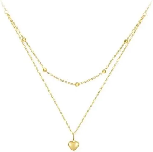925 Sterling Silver Heart Pendant Necklace for Women Gold Double Layer Choker Female Fine Jewelry SSS-0218