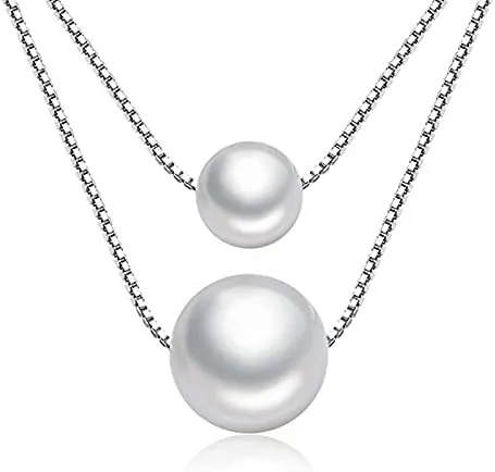 925 Sterling Silver Jewelry Fashion Pearl Love Double-layer Integration Female Personality Necklace H237 (White)