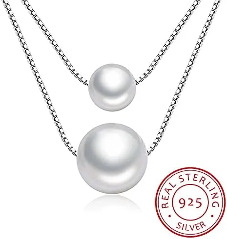 925 Sterling Silver Jewelry Fashion Pearl Love Double-layer Integration Female Personality Necklace H237 (White)
