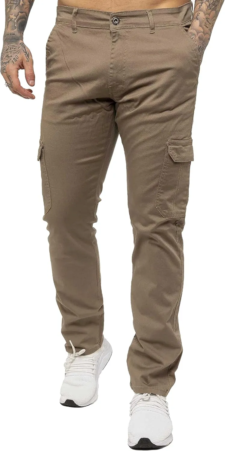 989Z ENZO Mens Cargo Combat Trousers Pants Cotton Casual Slim Fit Stretch Chinos