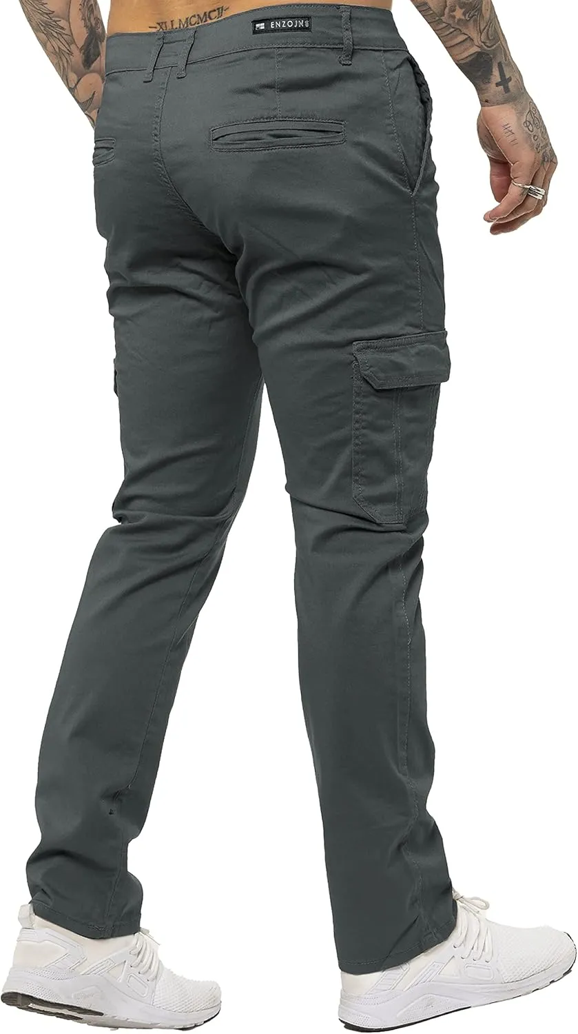 989Z ENZO Mens Cargo Combat Trousers Pants Cotton Casual Slim Fit Stretch Chinos