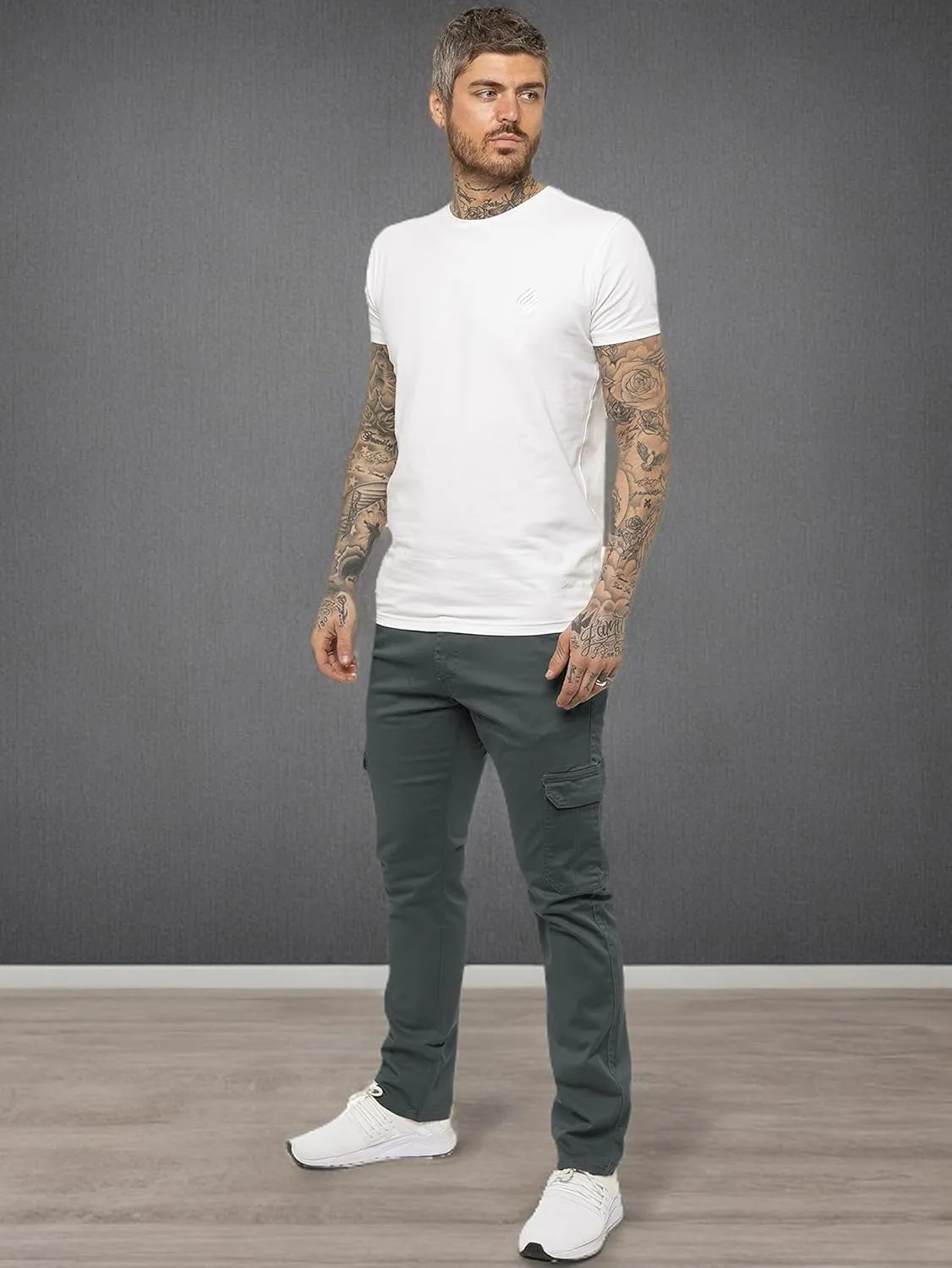 989Z ENZO Mens Cargo Combat Trousers Pants Cotton Casual Slim Fit Stretch Chinos