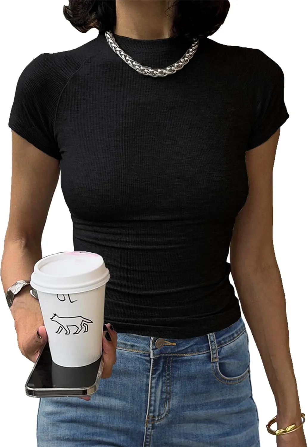 Abardsion Women's Casual Basic Knit Ribbed Tees 2024 Slim Raglan Sleeve Crewneck T Shirts Tops
