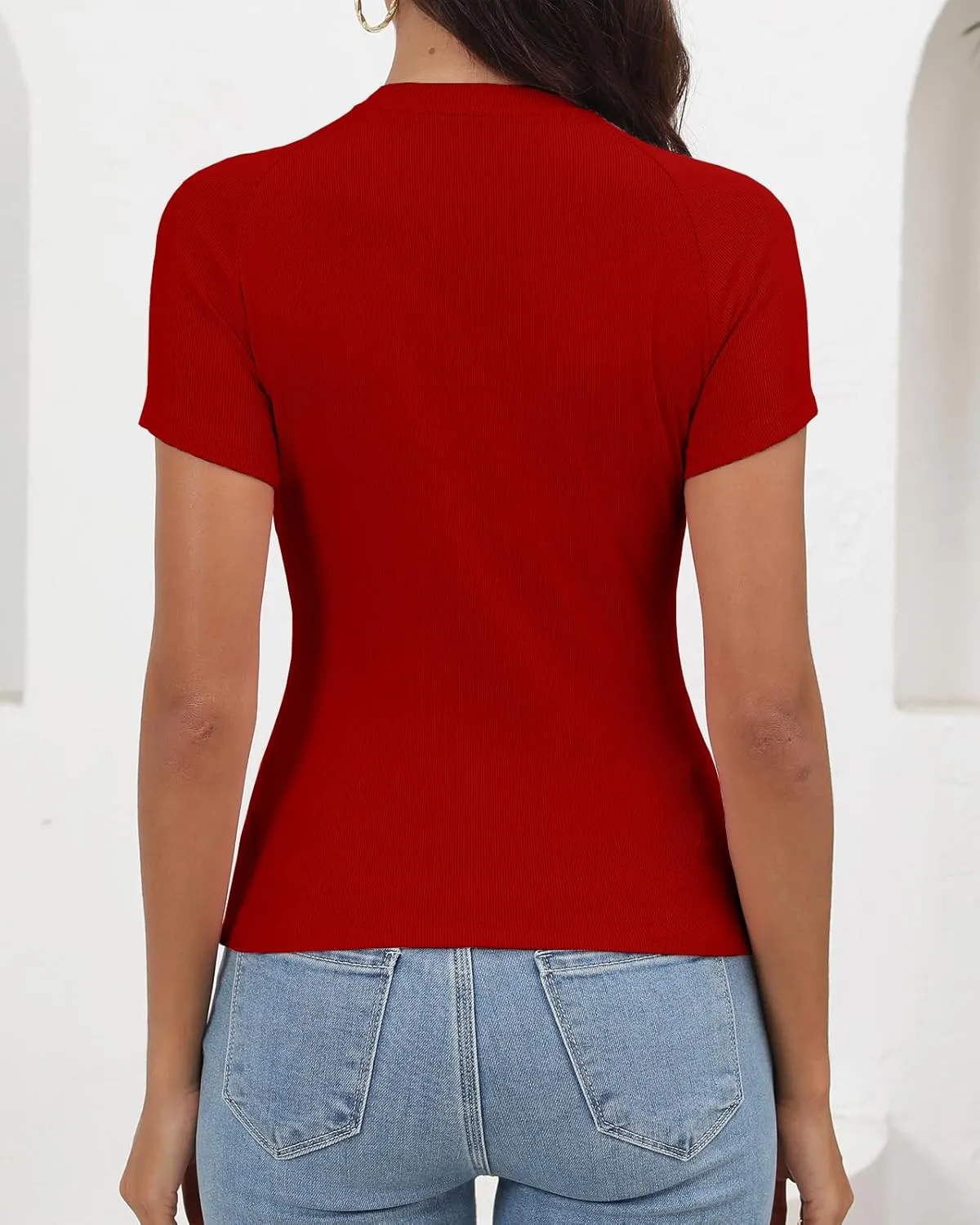 Abardsion Women's Casual Basic Knit Ribbed Tees 2024 Slim Raglan Sleeve Crewneck T Shirts Tops