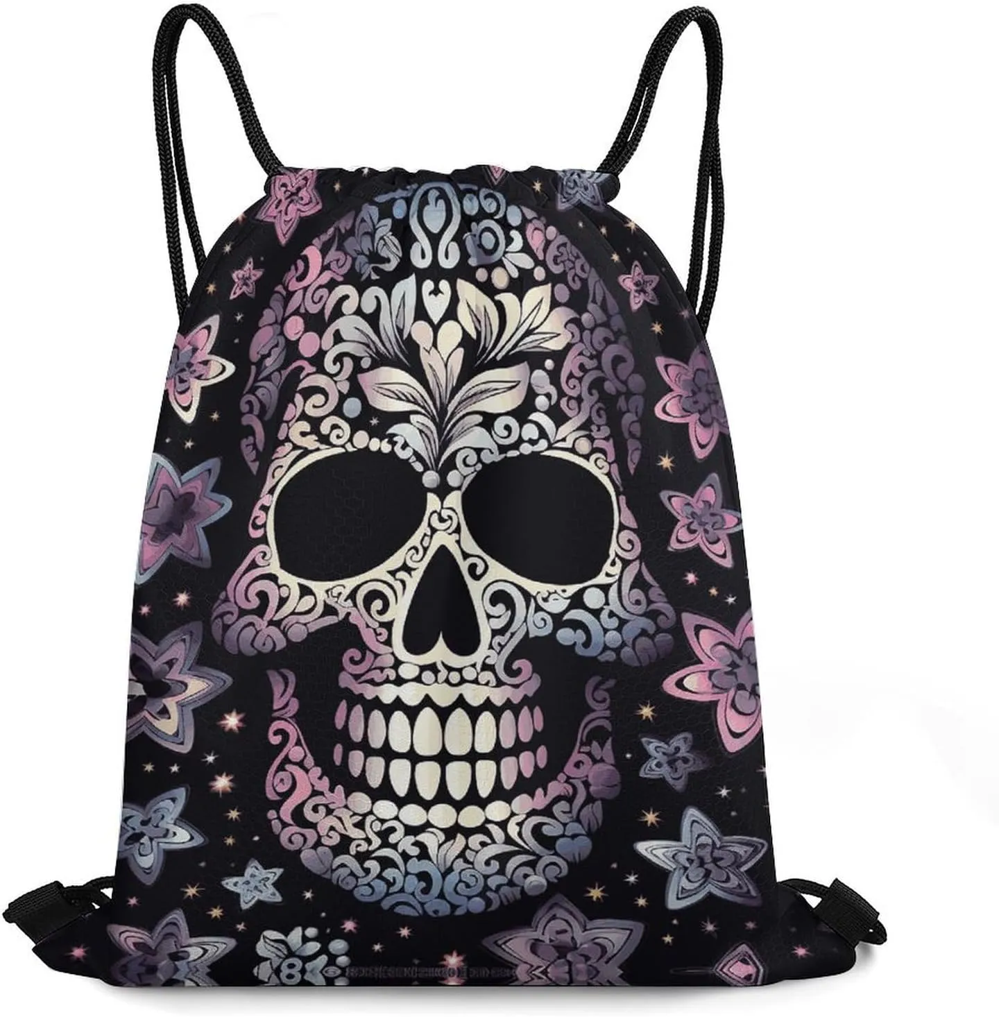 Adjustable Drawstring BackpackCool Skull Printed Portable Drawstring Bag Large Capacity Foldable Drawstring Bag for Shopping Sport Yoga Travel, Swimming, Gym, Beach