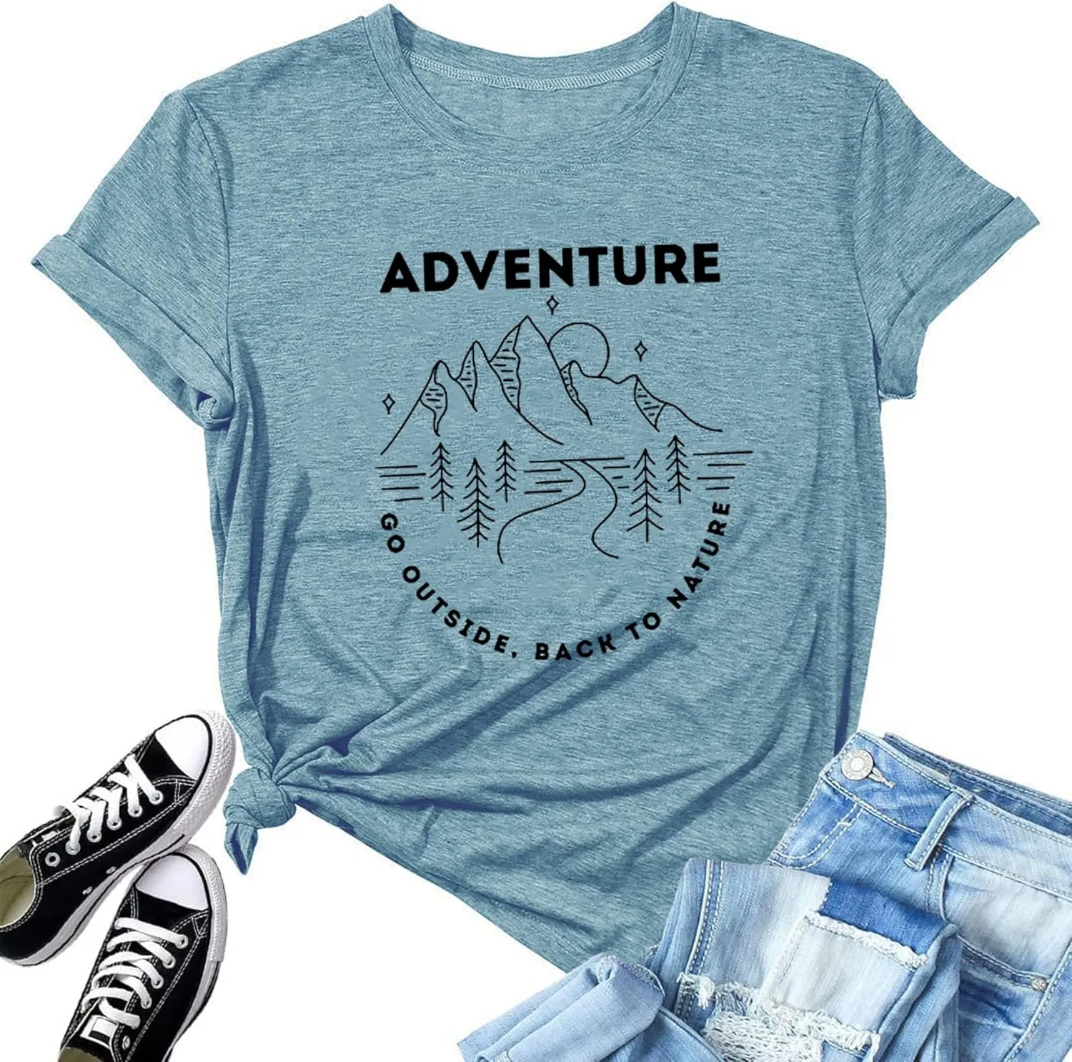 Adventure Shirts Sunrise Camping Hiking Activewear Road Trip Nature Cactus Workout Tee Top